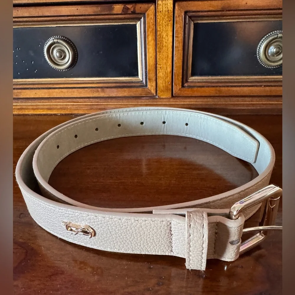 Steve Madden Tan Leather Belt with Gold Buckle - Picture 2 of 4